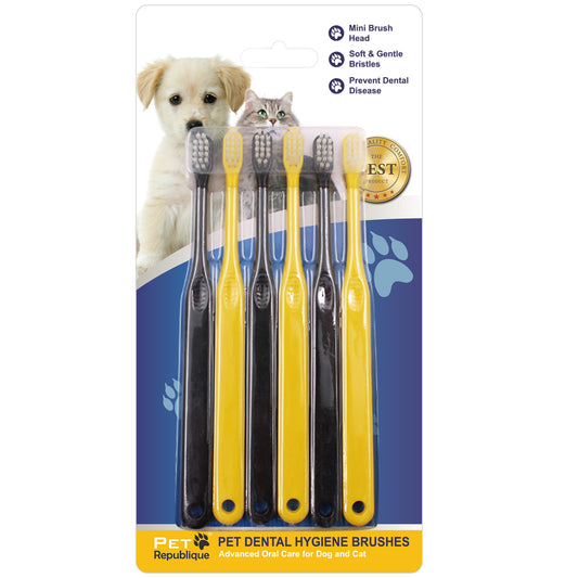 Pet Republique Cat & Small Dog Mini-Head Toothbrush - Pack of 6, Great for Puppy, Small Dog, Cat, Kitten