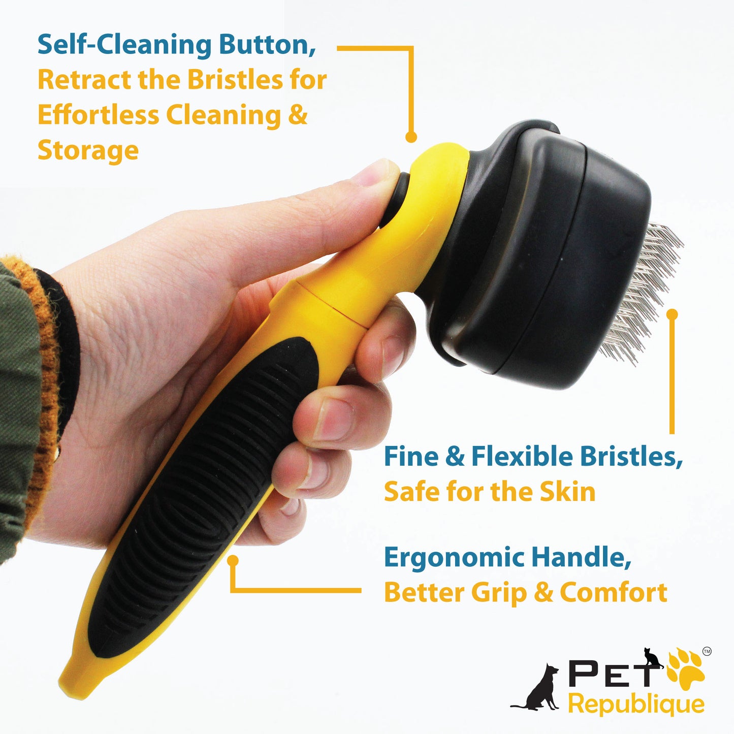 Pet Republique Dogs & Cats Self-Cleaning Slicker Brush