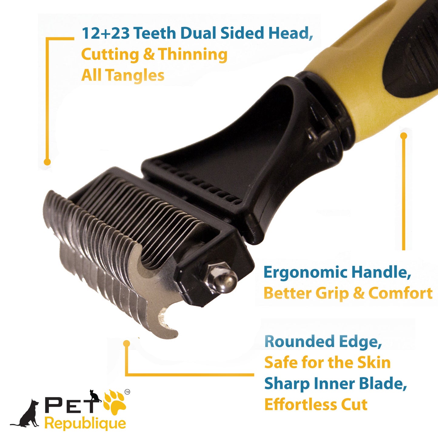 Pet Republique Dematting with 12+23 Dual-Side Blades Rake Matt Splitters