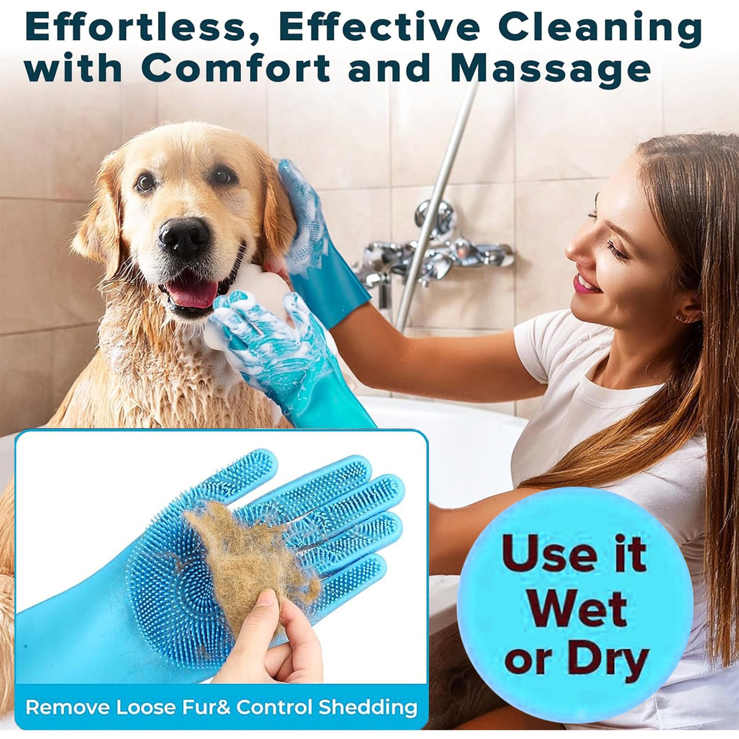 Pet Republique Grooming Gloves for Deshedding & Bathing
