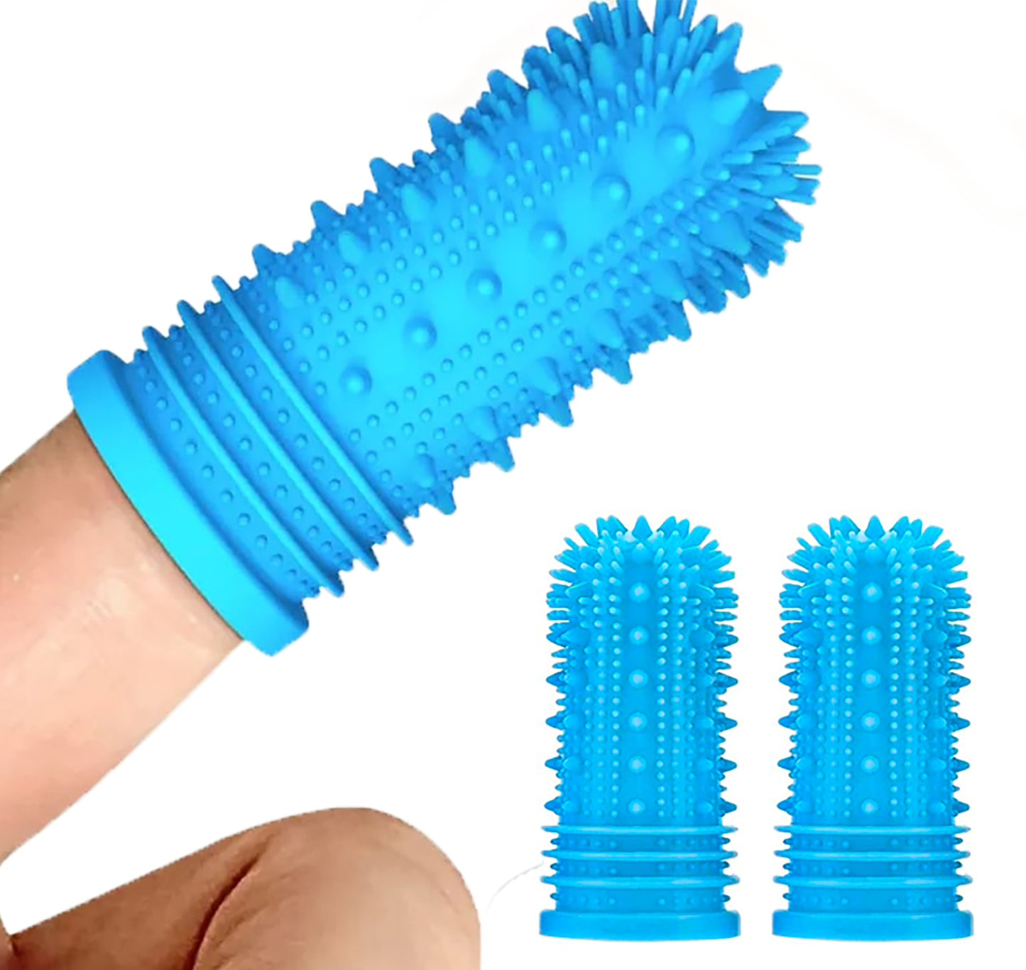 Pet Republique 360 Degree Finger Toothbrush for Dogs and Cats – Full Surround Silicone Bristles (3-Count & 1-Storage Case)