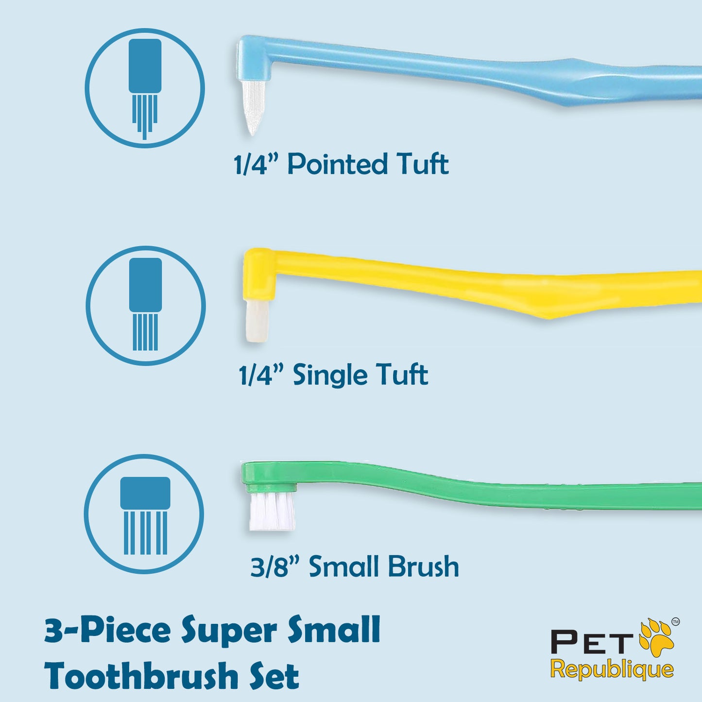 Pet Republique Small 1/4-in Pointed Brush, 1/4-in Flat Brush, 3/8-in Regular Brush Toothbrush Kit